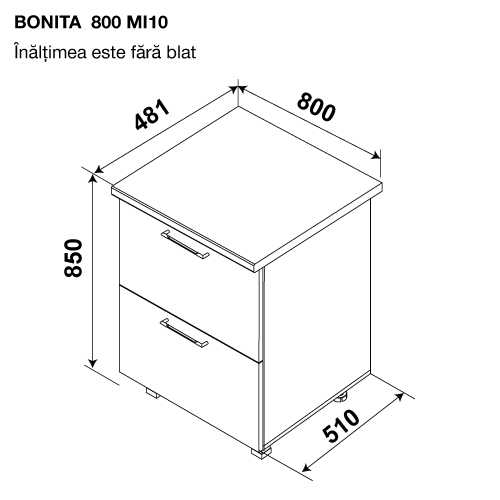 Modul inferior BONITA MI10 800 (2 sertare) — Alb