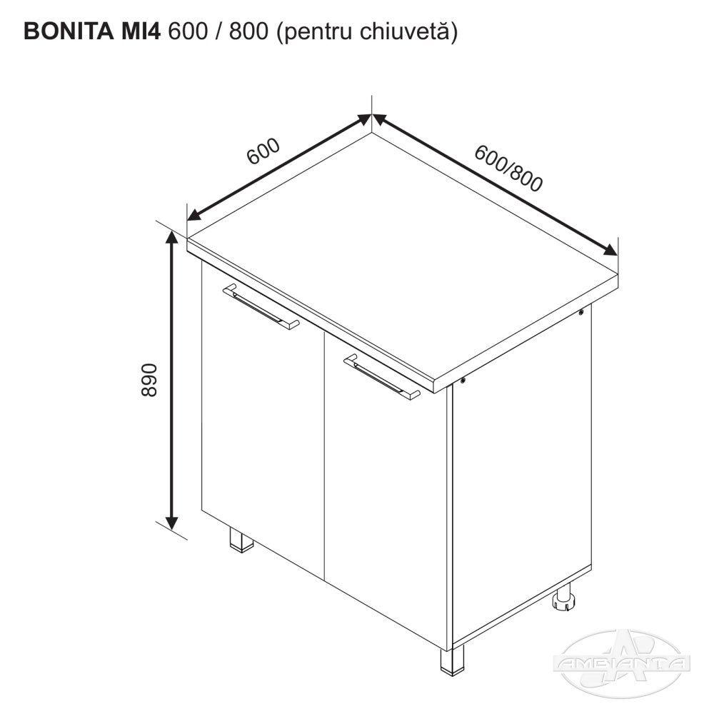 Modul BONITA MI 4 600 (modul inferior chiuveta) — Alb