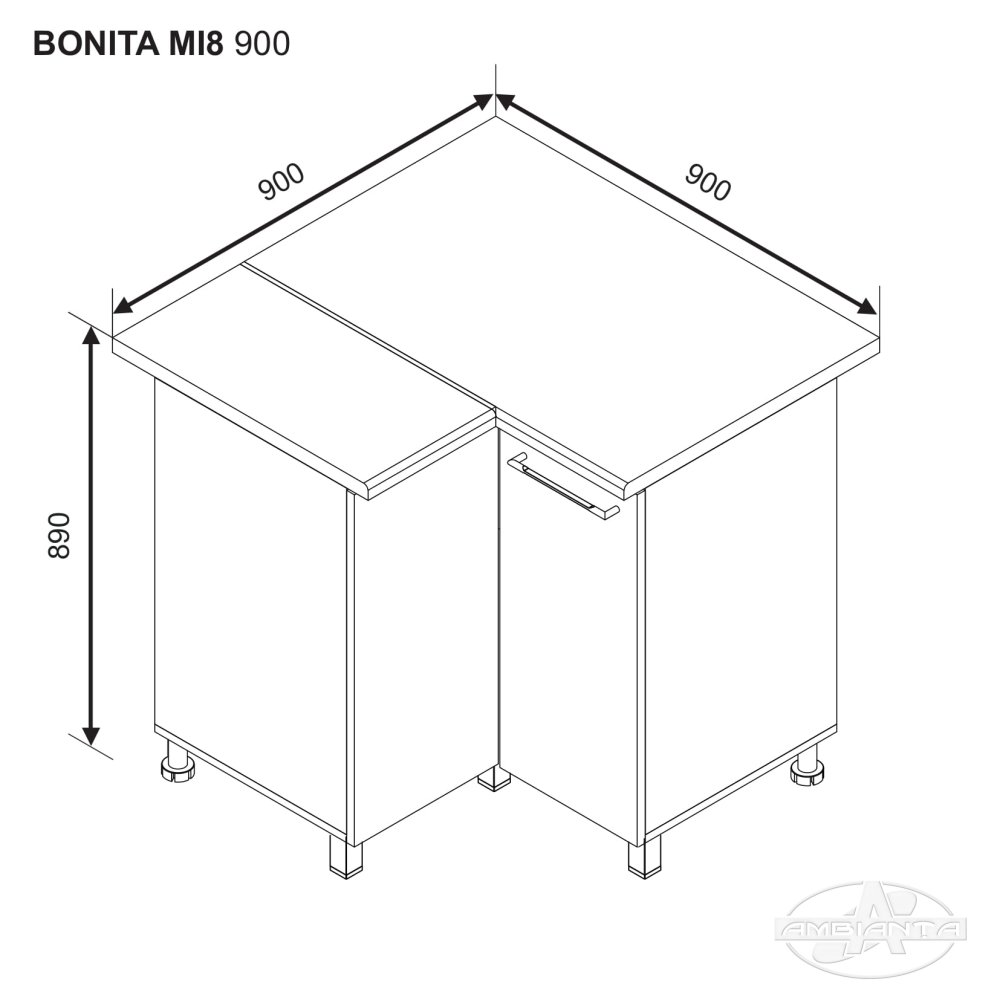 Corner base module BONITA MI 8 900 — White