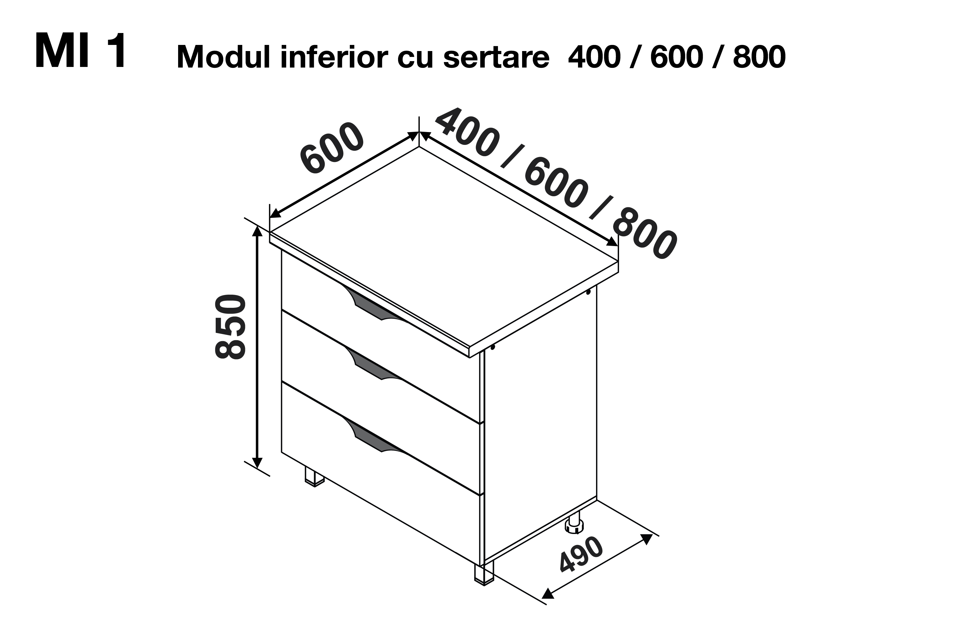 Base module GLORIA MI1 800  (with 3 drawers) — Cappuccino