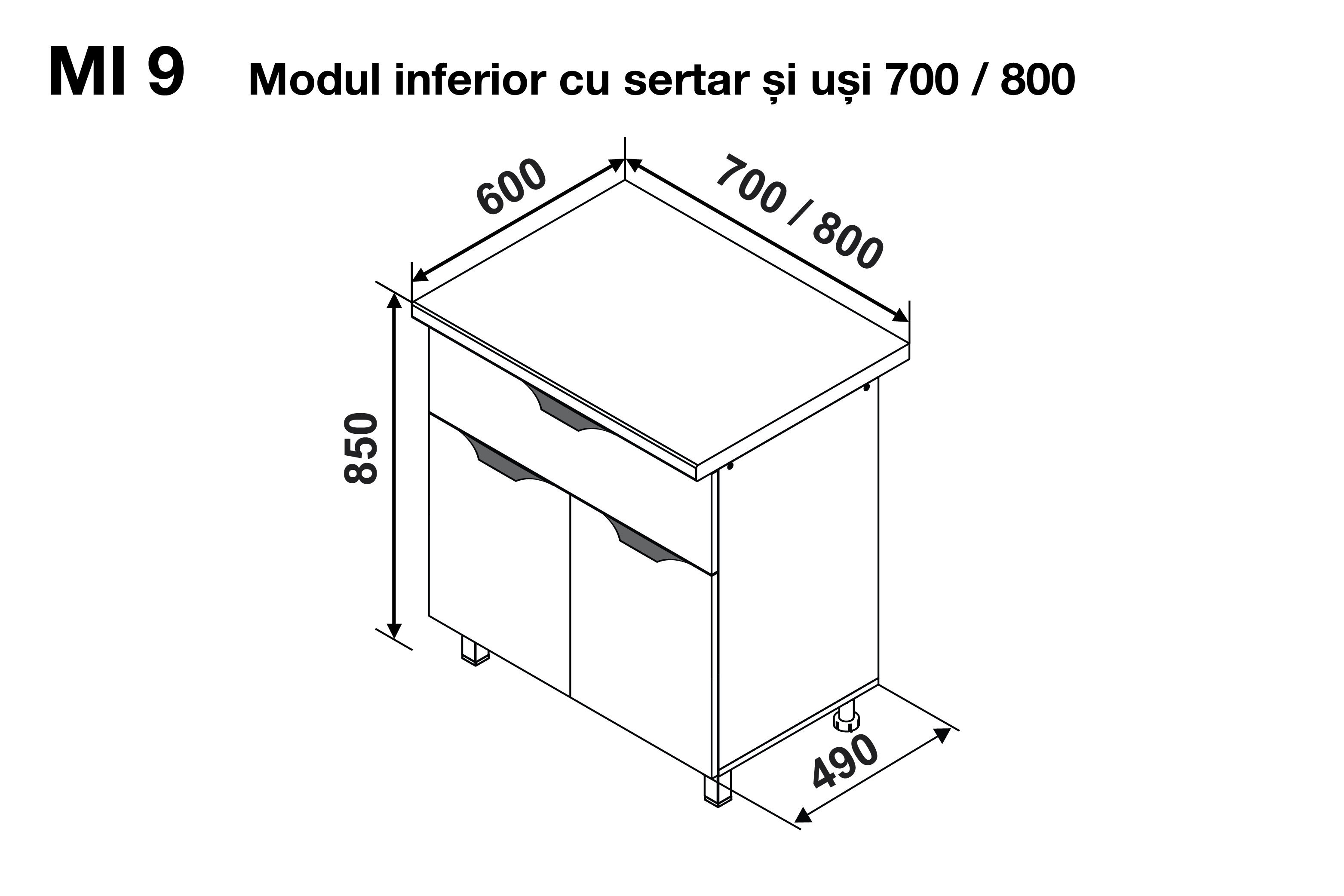 Base module GLORIA MI9 800 (drawer + 2 doors) — Cappuccino