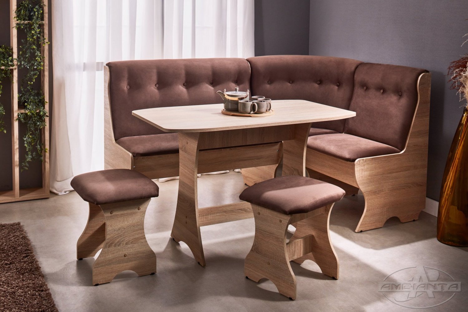 Kitchen corner bench CLEO-2 + 2 stools — Bardolino