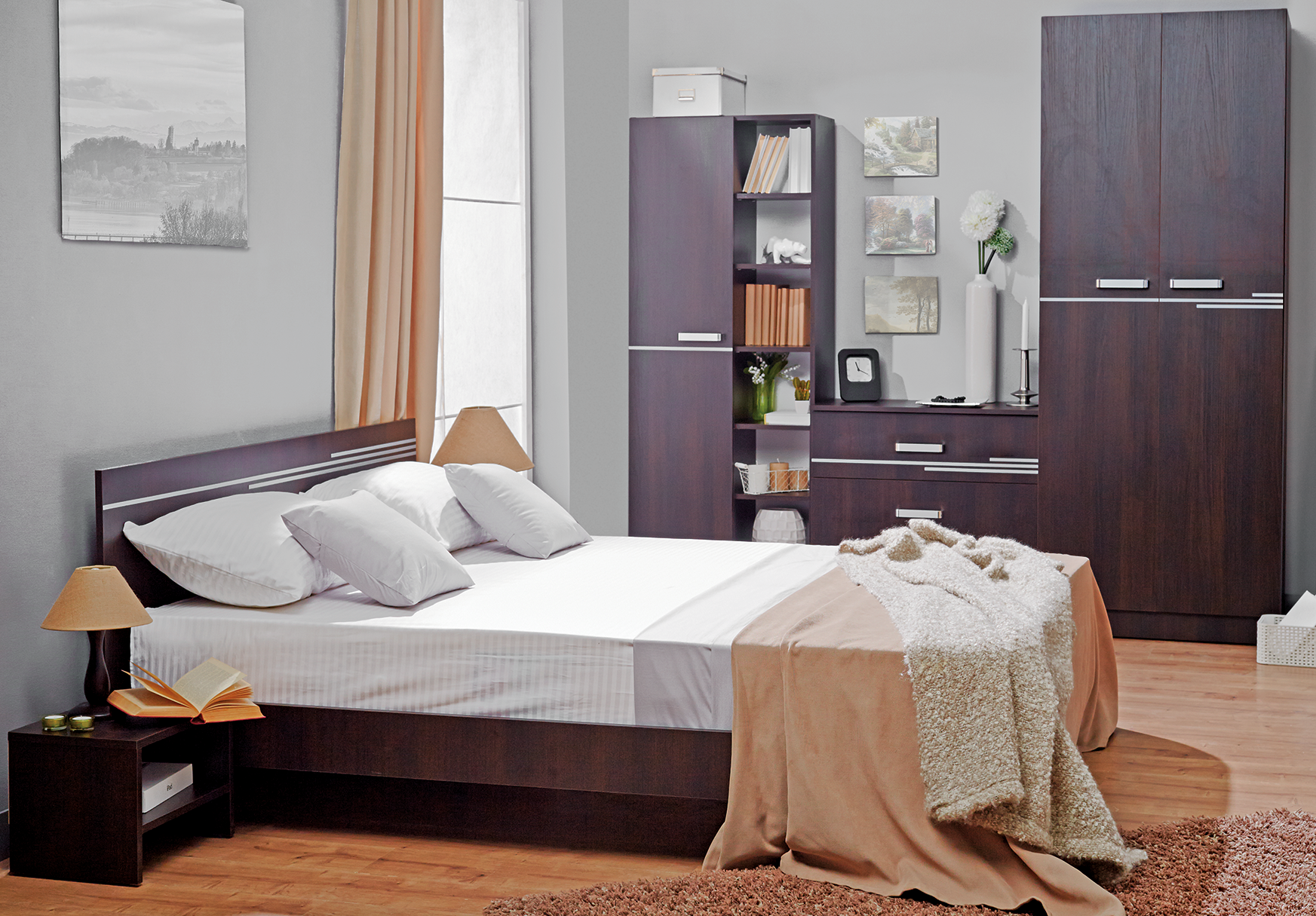 Wardrobe BRAVO with shelves — Dark Sonoma
