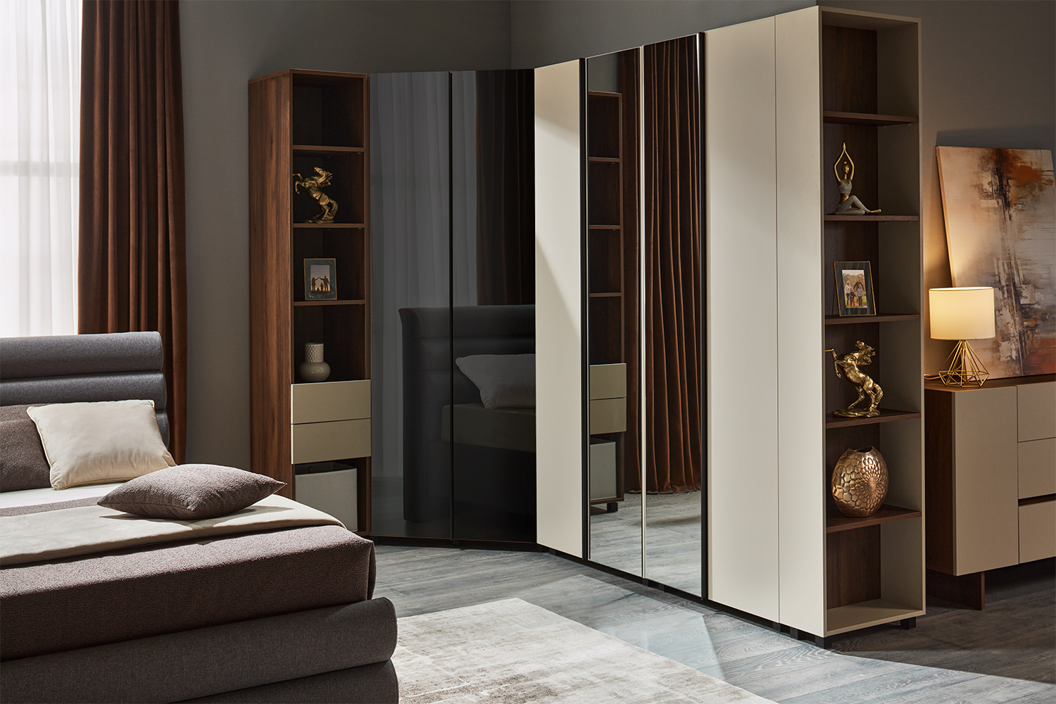 Dulap KOSMO colț și uși de sticlă 0.8 m — Artisan — Crem