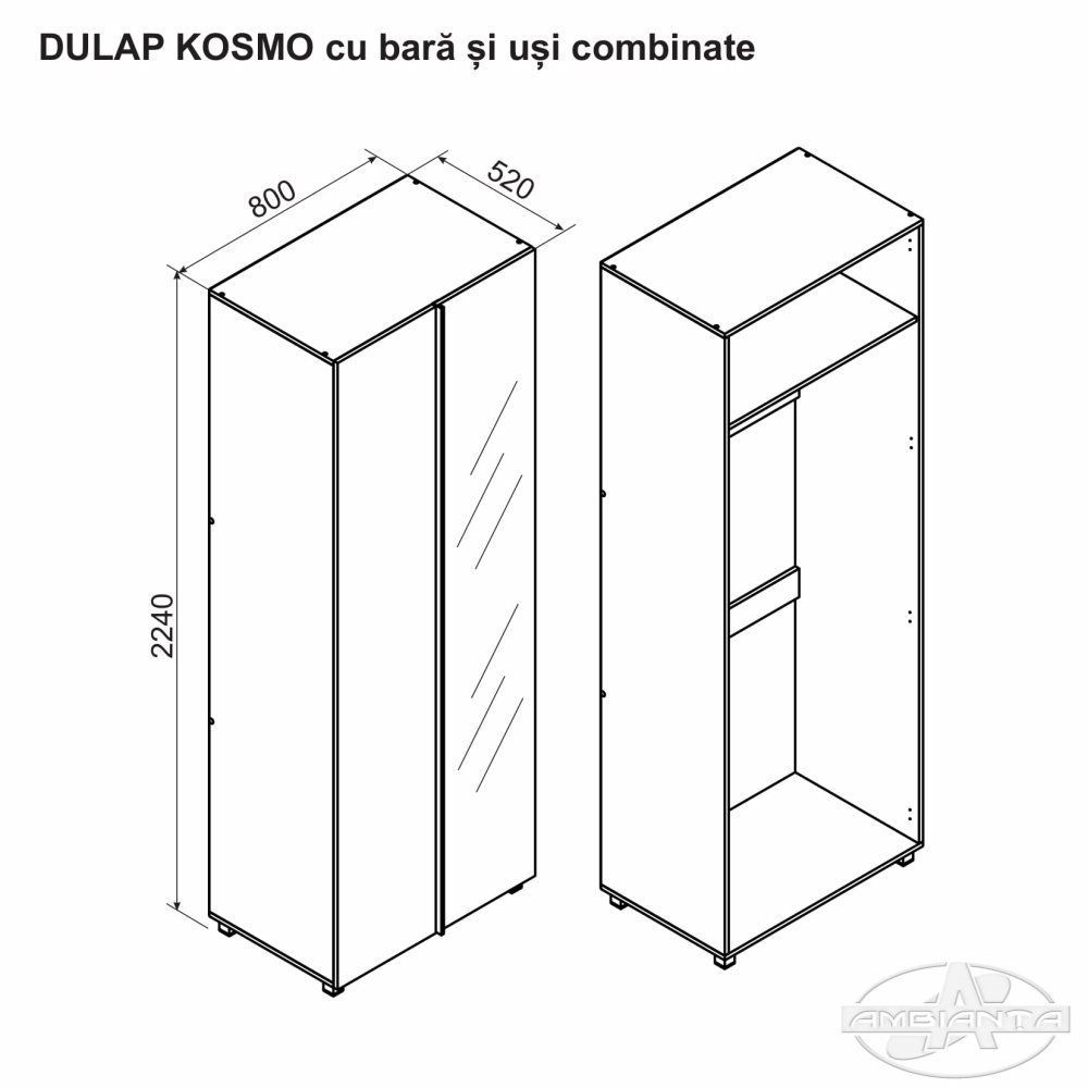 Wardrobe KOSMO with bar and mixed doors 0.8 m