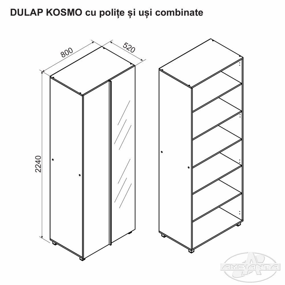Dulap KOSMO cu polițe și uși combinate 0.8 m