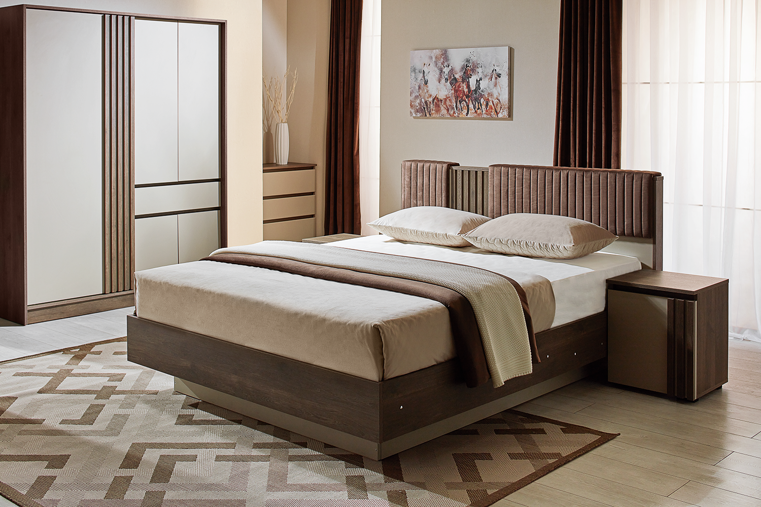 MALTA bed with slatted bed base — Walnut — Fungo