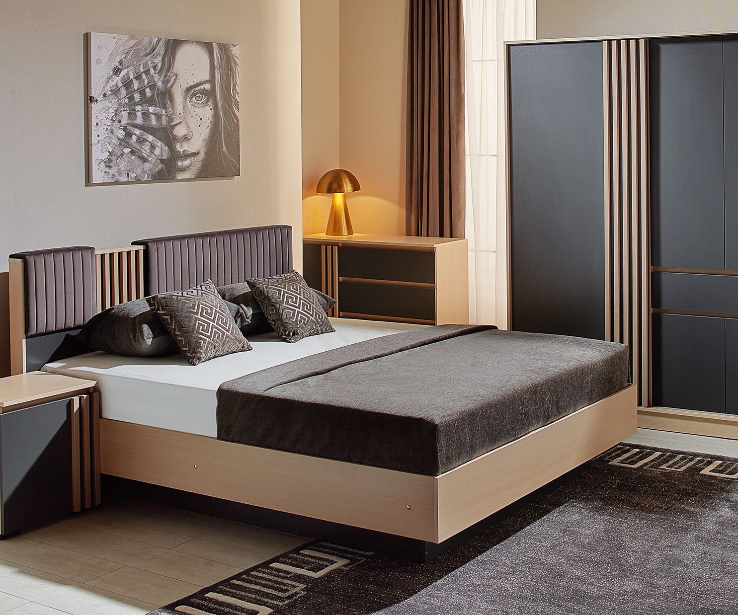 MALTA bed with slatted bed base — Cremona — Graphite