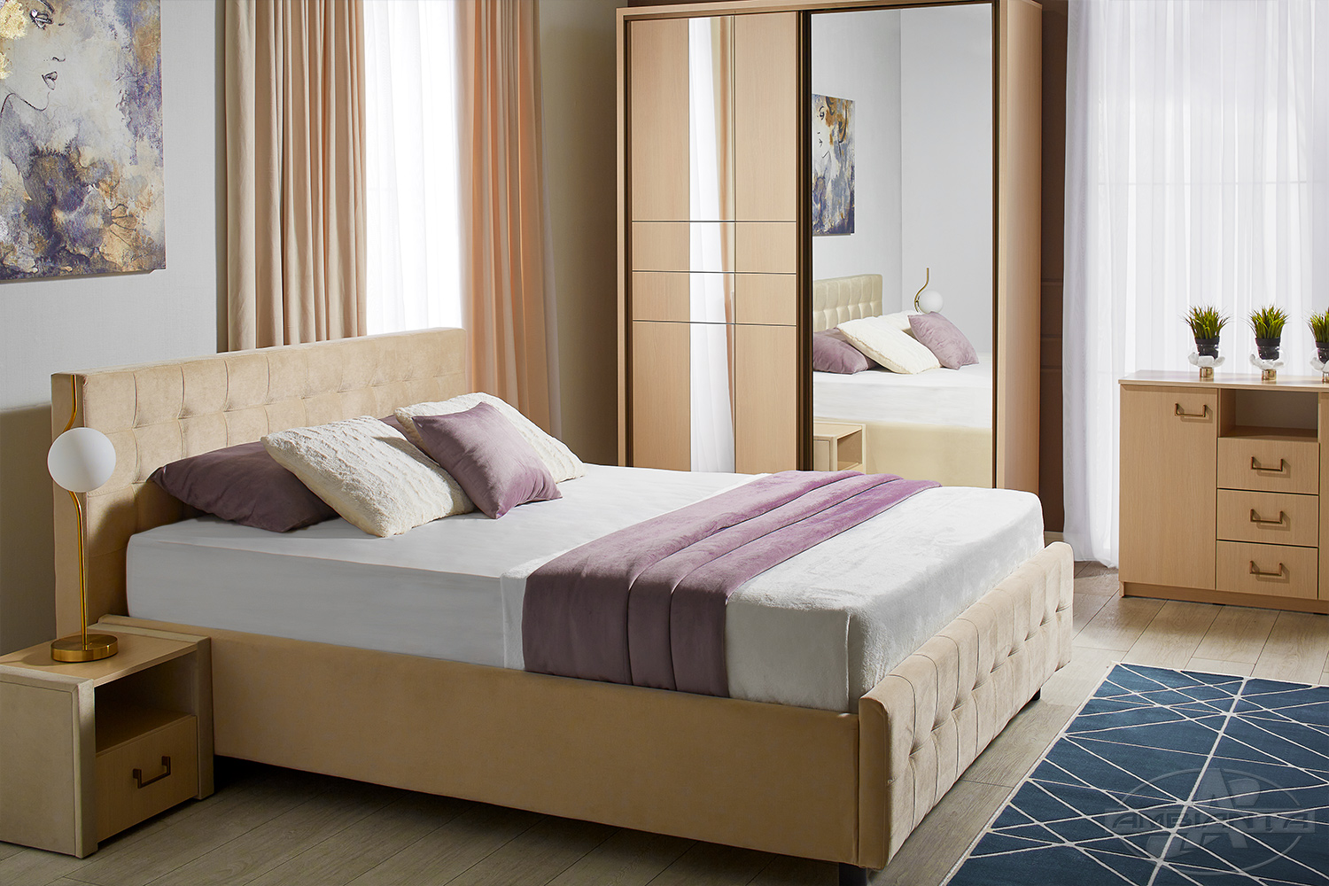 Rio bed 1.6m — Beige