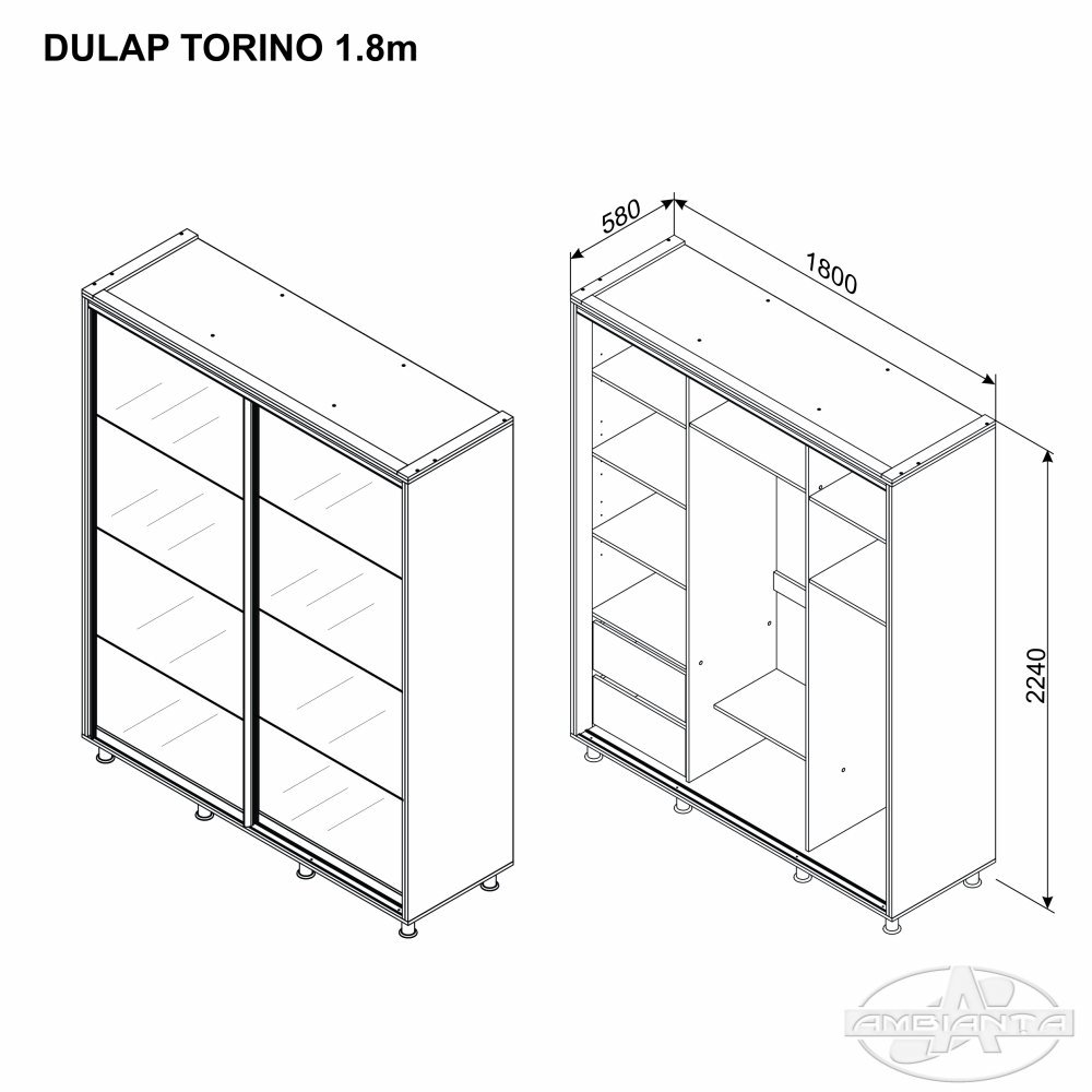 Wardrobe TORINO glass 1.8 m