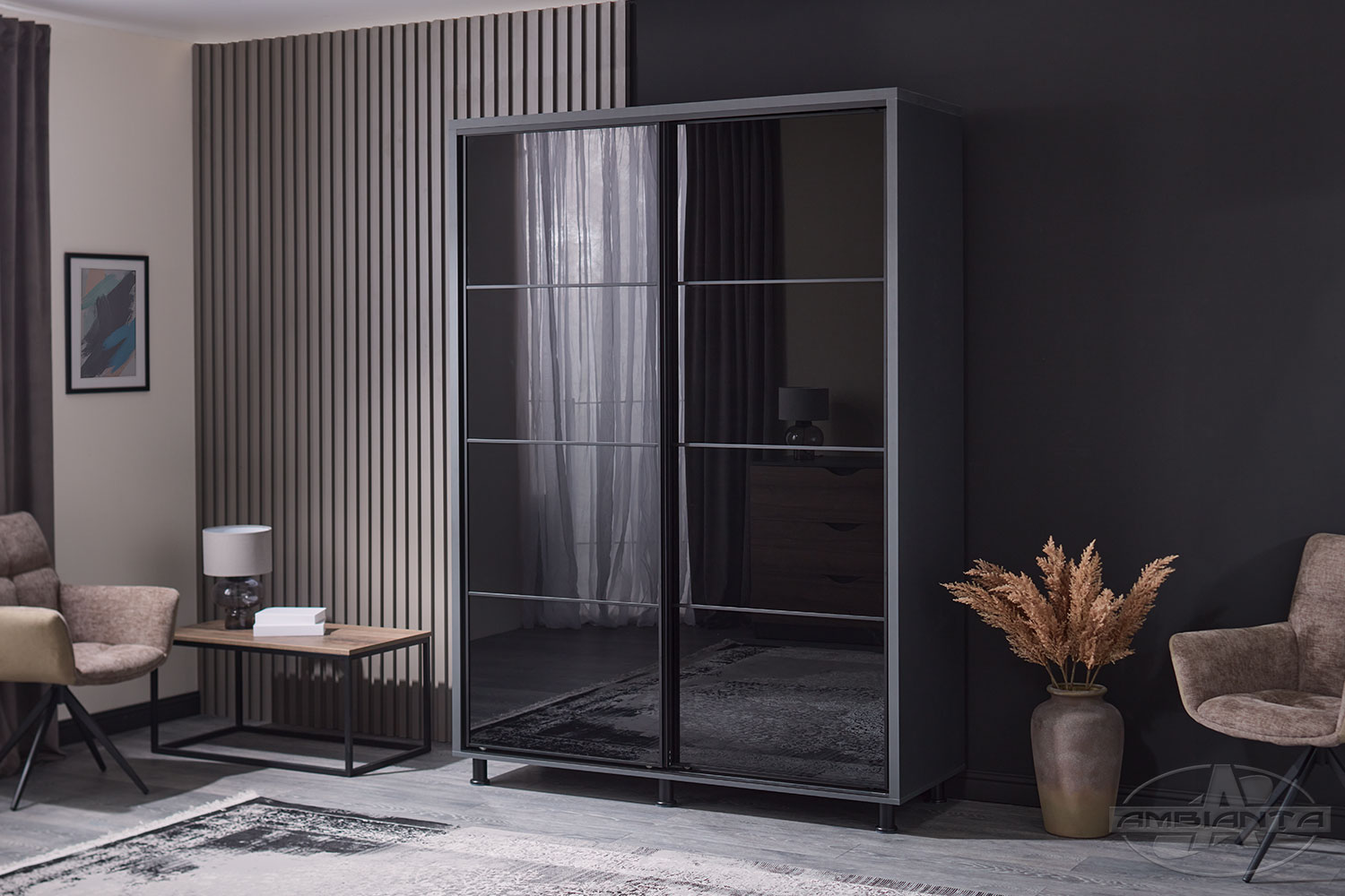 Wardrobe TORINO glass 1.8 m — Graphite