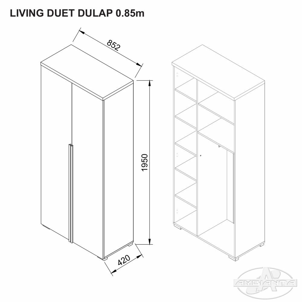 Living DUET dulap 0,85 m — Gri — Alb Samoa
