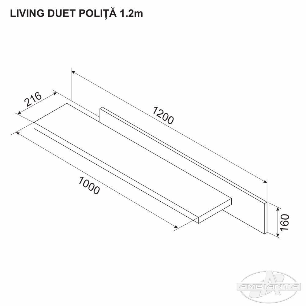 Living DUET polița 1 m — Bardolino — Gri