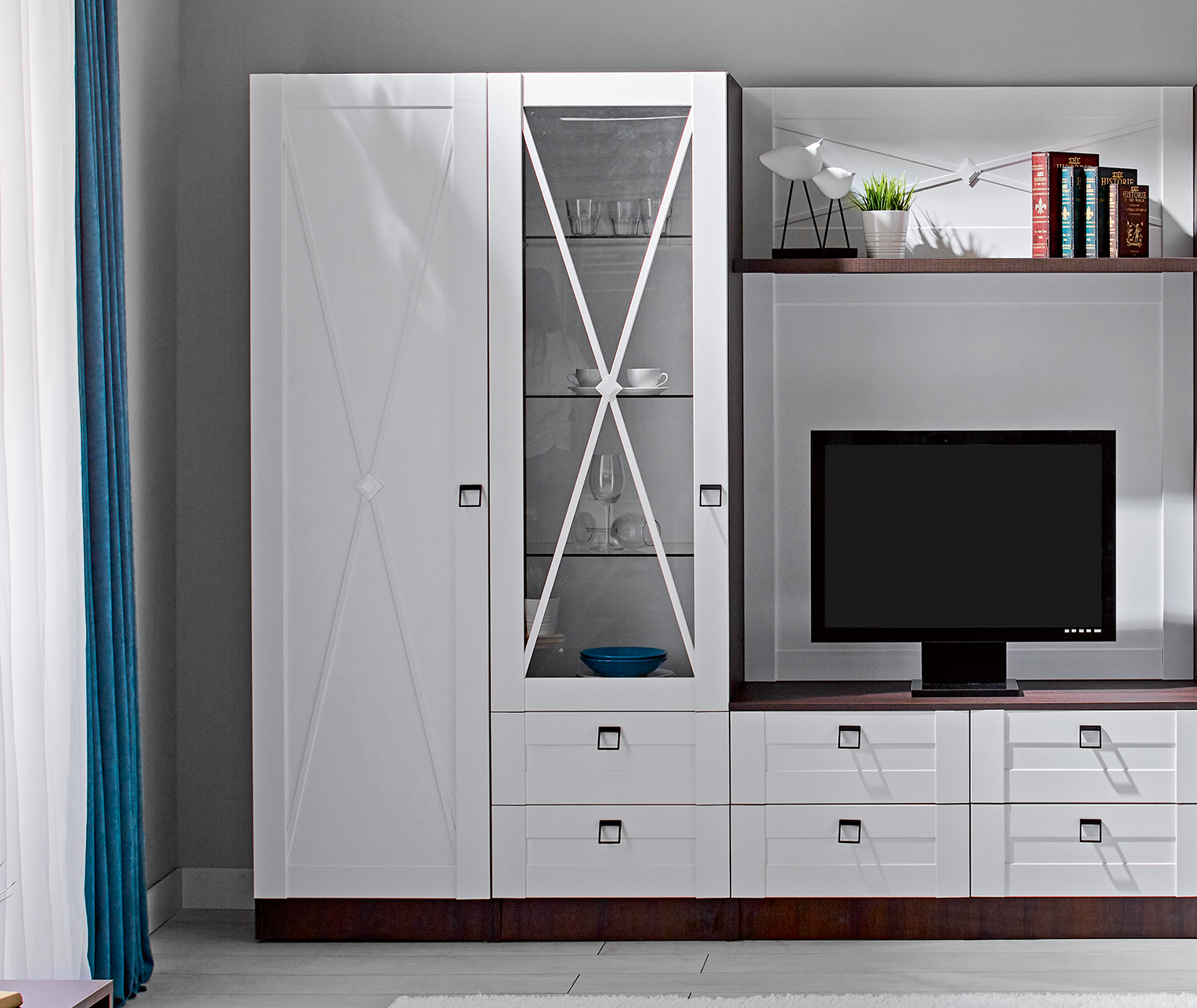 Living ELDORADO dulap cu vitrina si sertare 0,55 m — Alb